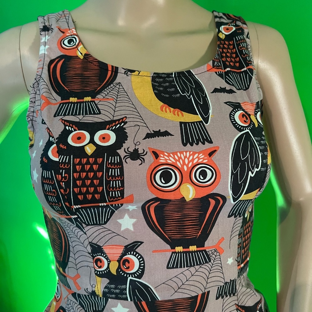 NWOT $65 Folter | A-Line | Owl Motif Dress in Gray, Brown, Orange & Black